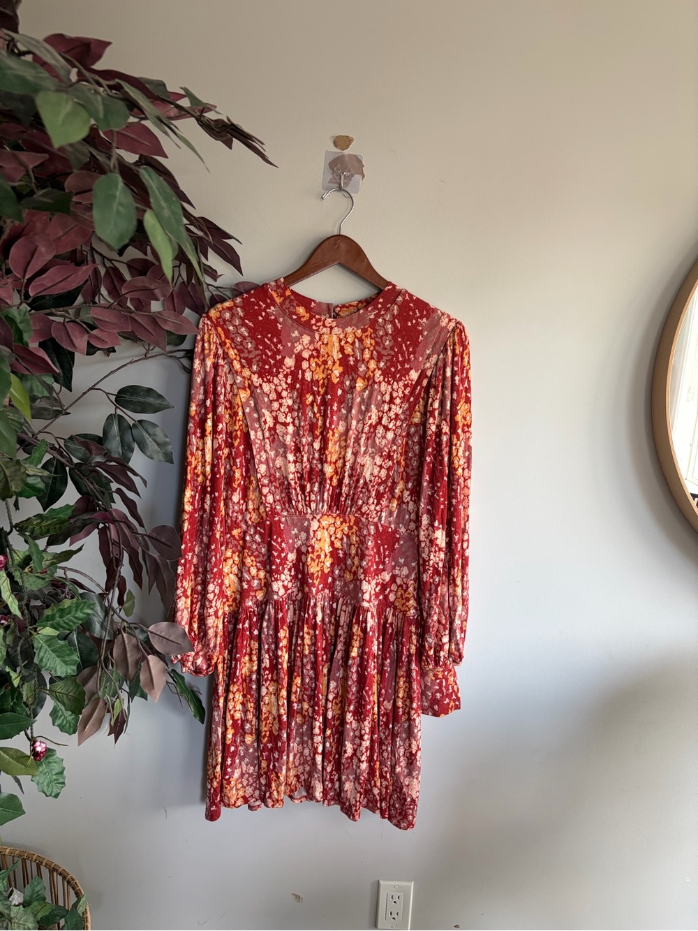 Free People Red Floral Puff-Sleeve Mini Dress - Picture 2 of 5